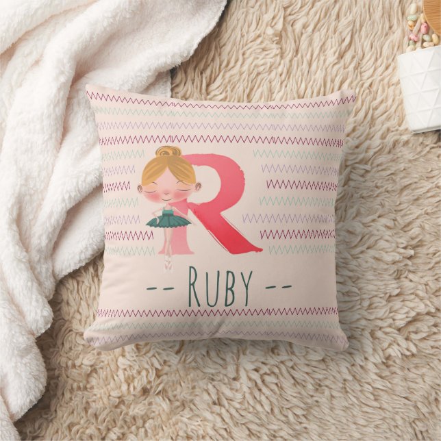 Blush Pink Ballerina Monogram R – Personalised Art Cushion (Blanket)
