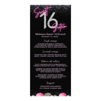 Blush Pink Balloon Diamonds Sweet 16 Sixteen Menu