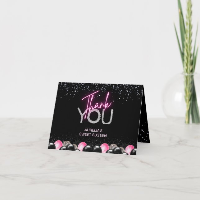 Blush Pink Balloon Diamonds Sweet 16 Sixteen Thank You Card (Front)