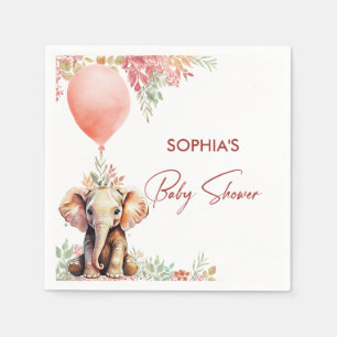Blush Pink Balloon Floral Elephant Baby Shower Napkin