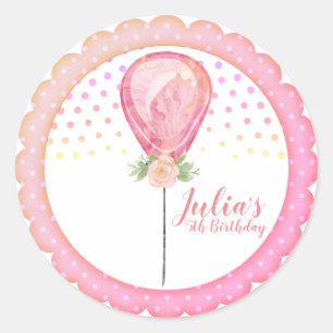 Blush pink balloon polka dot birthday classic round sticker