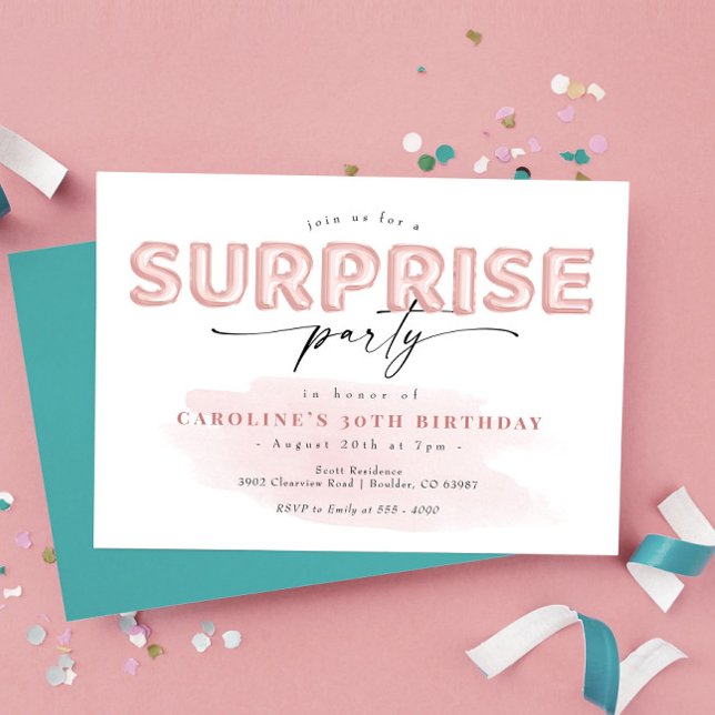 Blush Pink Balloon Surprise Birthday Party Invitation (Creator Uploaded)