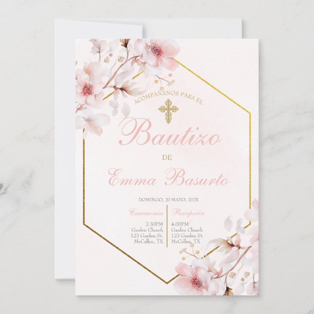 Blush Pink Baptism Girl Invitation (Front)