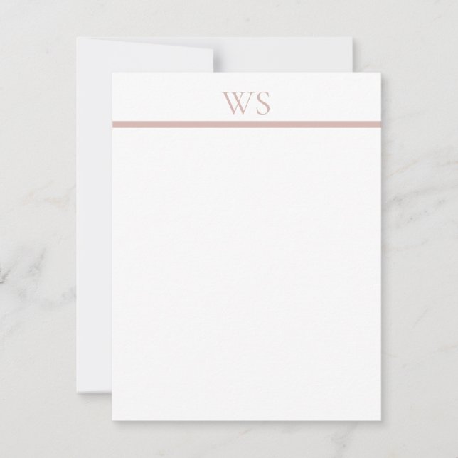 Blush Pink Bar Monogram Elegant Flat Note Card (Front)
