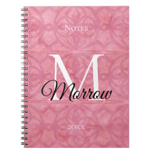 Blush Pink Batik Name and Year Monogrammed Notebook