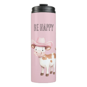 Blush Pink Be Happy Cowgirl Cow Thermal Tumbler