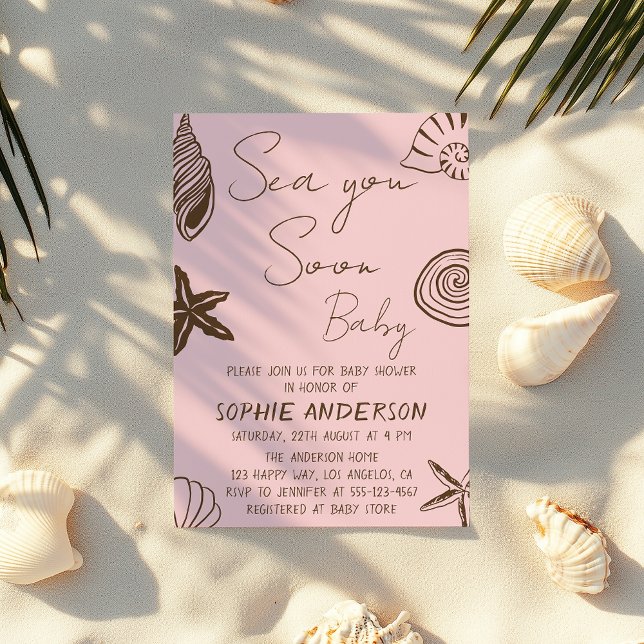 Blush Pink Beach Sea You Soon Baby Shower  Invitation (Creator Uploaded)
