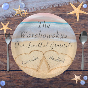 Blush Pink Beach Wedding 2 Heart Sand  Wedding   Paper Plate