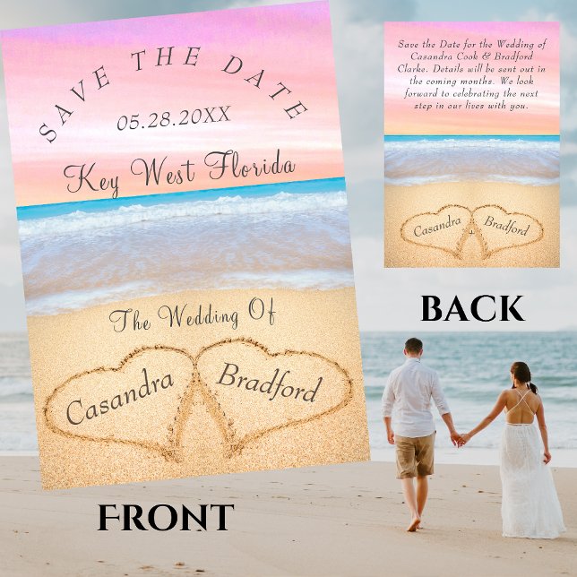  Blush Pink Beach Wedding 2 Hearts Sand Wedding  Invitation (Creator Uploaded)
