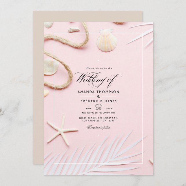 Blush Pink Beach Wedding Invitation (Front/Back)