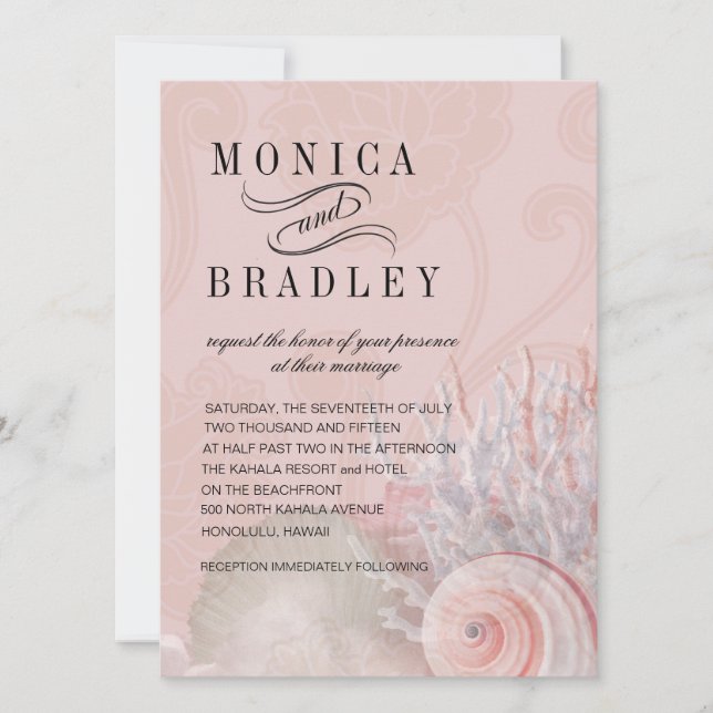 Blush Pink Beach Wedding | Seashell Dreams Invitation (Front)