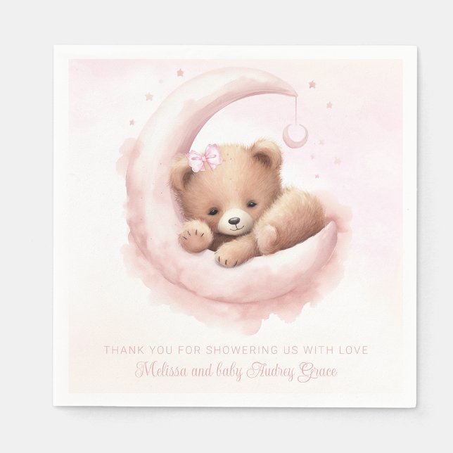 Blush Pink Bear Girl Baby Shower Napkin (Add your text to personalize. )