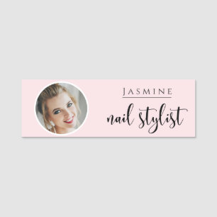 Blush Pink Beauty Professional Nail Stylist Photo  Name Tag