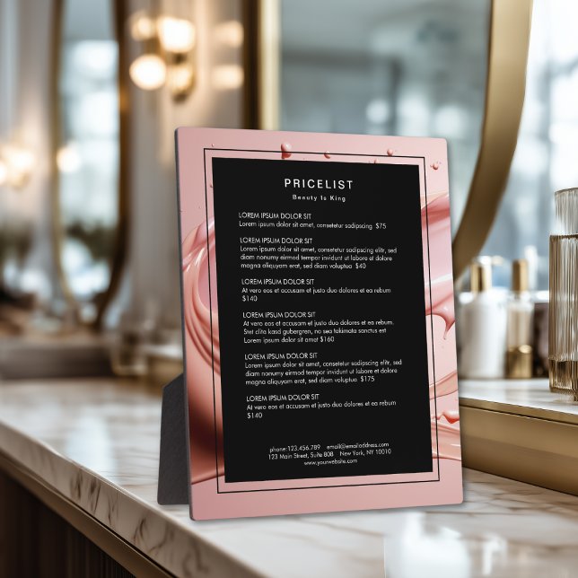 Blush Pink Beauty Salon Price List Plaque (Blush Pink Beauty Salon Price List Plaque)