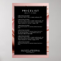 Blush Pink Beauty Salon Price List