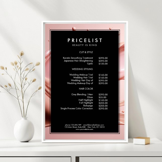 Blush Pink Beauty Salon Price List  Poster (Blush Pink Beauty Salon Price List Poster)