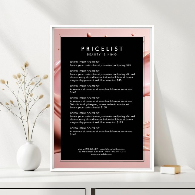 Blush Pink Beauty Salon Price List  Poster (Blush Pink Beauty Salon Price List Poster)