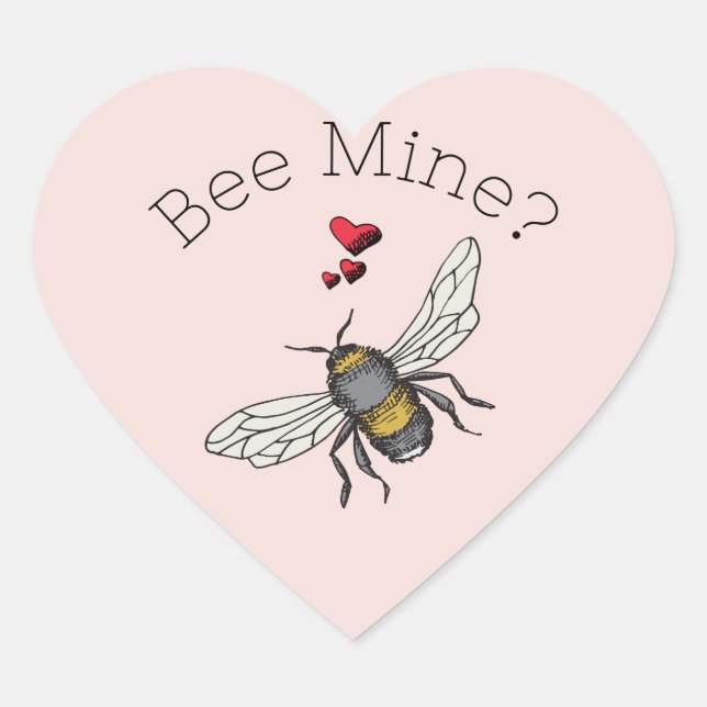 Blush Pink Bee Mine Valentine's Day Heart Sticker (Front)