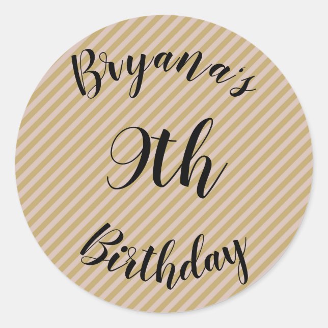 Blush Pink Beige & Light Gold Stripes Party Classic Round Sticker (Front)