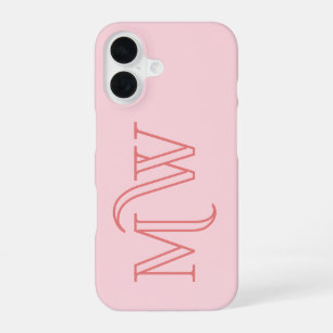 Blush Pink Big Initials Monogram Simple Minimal iPhone 16 Case