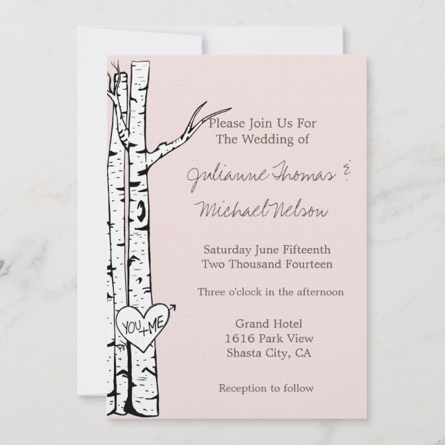 Blush Pink Birch Trees Wedding Invitation (Back)