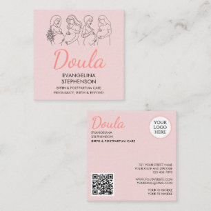 Blush Pink Birth Postpartum Line Art Midwife Doula Square Business Card