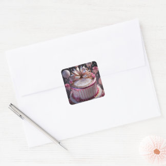 Blush Pink Birthday Cake Celebration Square Sticker