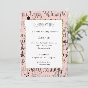Blush Pink Birthday Celebration Balloons Confetti Invitation
