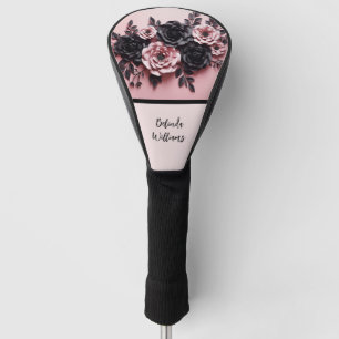Blush Pink Black 3D Flowers Monogram Golf Head Cover