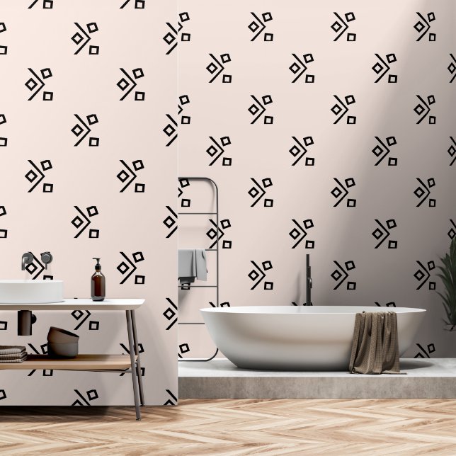 Blush Pink Black Abstract Geometric Modern Simple Wallpaper (Bathroom)