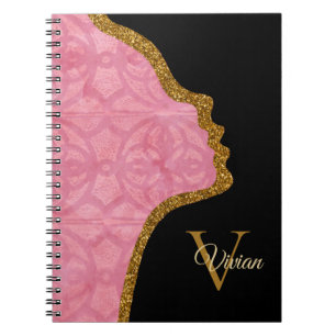 Blush Pink Black And Gold Glitter Face Notebook