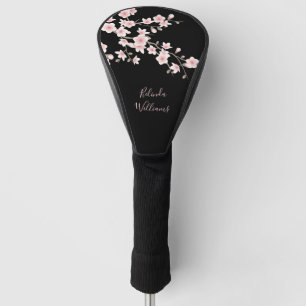 Blush Pink Black Cherry Blossom Monogram Golf Head Cover