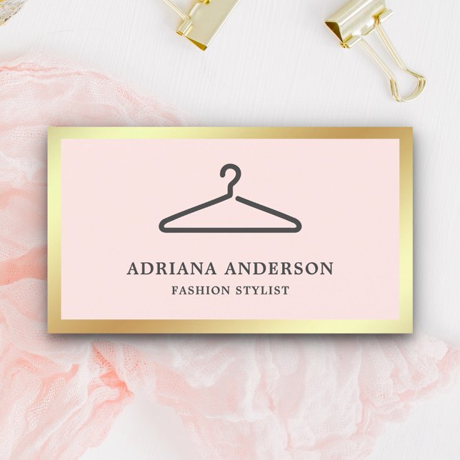 Blush Pink Black Clothes Hanger Fashion Stylist Business Card (Creator Uploaded)
