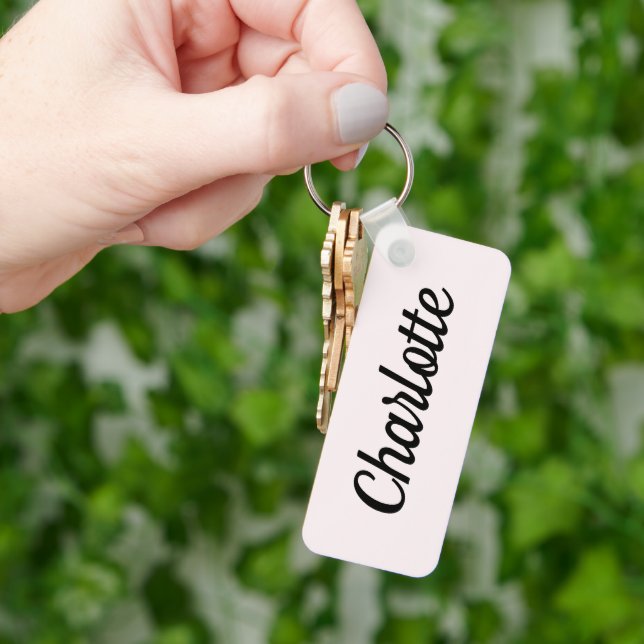 Blush Pink & Black Custom Name Key Ring (Hand)