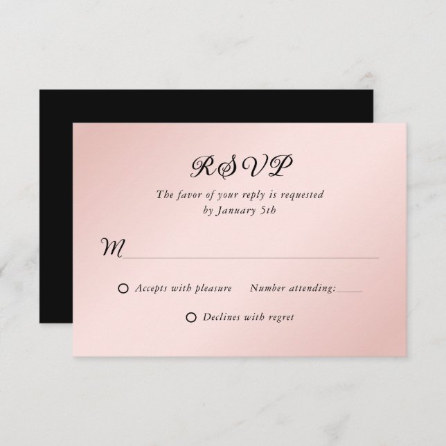 Blush Pink Black Elegant Minimalist Wedding RSVP (Front/Back)