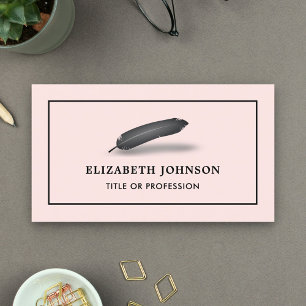 Blush Pink Black Feather Vintage Quill Pen Business Card