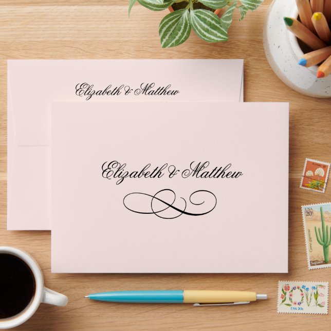 Blush Pink | Black Floral Pattern Wedding  Envelopes (Desk)