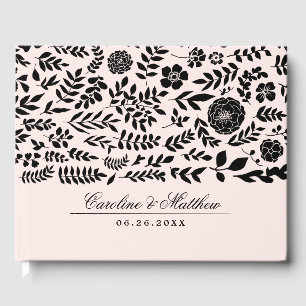 Blush Pink   Black Floral Pattern Wedding  Guest Book