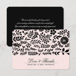 Blush Pink Black Floral Thank You Wedding Cards