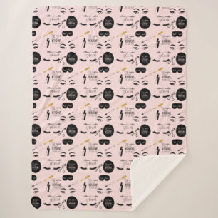 Blush Pink Black Gold Eyelashes Glam Sherpa Blanket