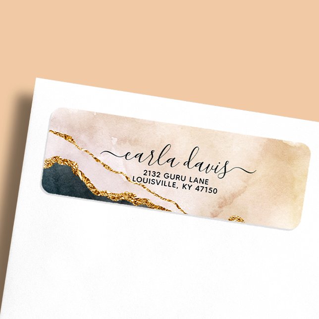 Blush Pink Black Gold Marble Business Address (Creator Uploaded)