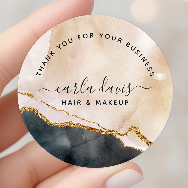 Blush Pink Black Gold Marble Business Thank You Classic Round Sticker (Creator Uploaded)