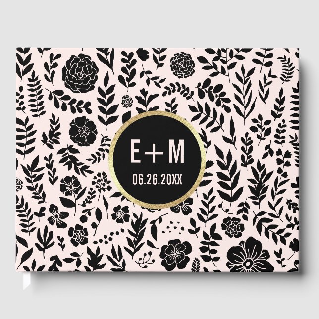 Blush Pink | Black | Gold Wedding Guest Book (Front)