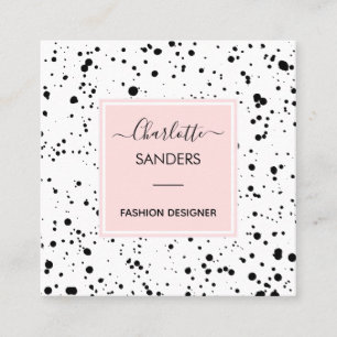 Blush pink black ink splatters  square business ca card