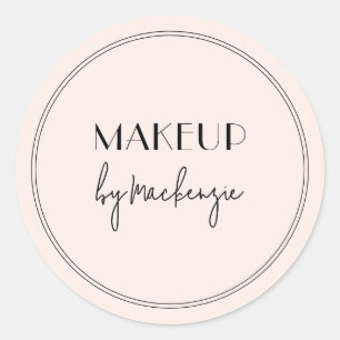 Blush Pink Black Makeup Salon Classic Round Sticker