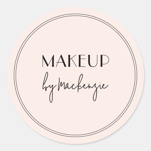 Blush Pink Black Makeup Salon Classic Round Sticker (Front)