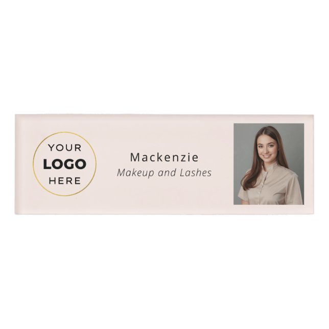 Blush Pink Black Makeup Salon Logo Name Tag (Front)