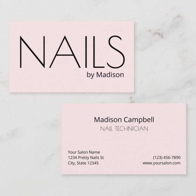 Blush Pink Black Modern Minimal Nails Business Card (Front/Back)