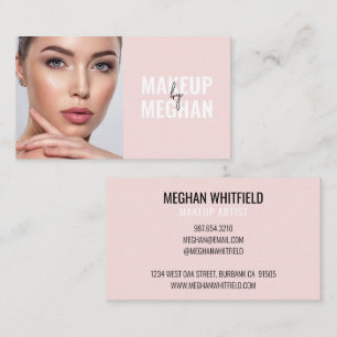 Blush Pink Black Modern Photo Makeup Business Card