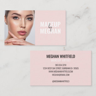 Blush Pink Black Modern Photo Makeup Business Card